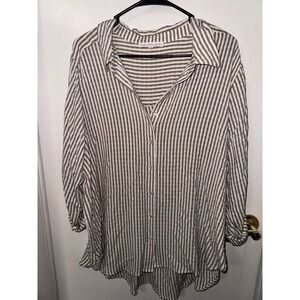 Jane + Delancy Striped Button Down Shirt Tunic Top 1X Gray White Oversized